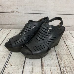 Nine West Black Wedge Cork Slingback Sandal Sz 9.5